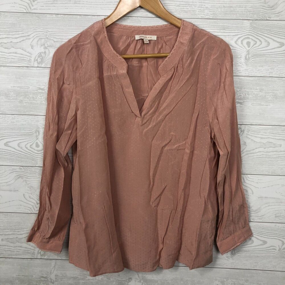 Skies Are Blue Women's XS Long Sleeve V Neck Shirt Lightweight Muted Pink Blouse